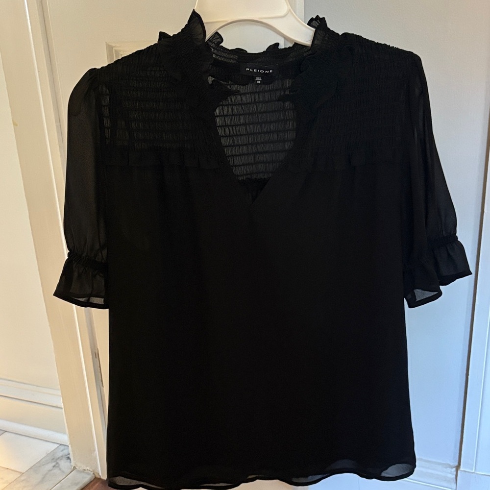 Pleione Black Ruffle Blouse